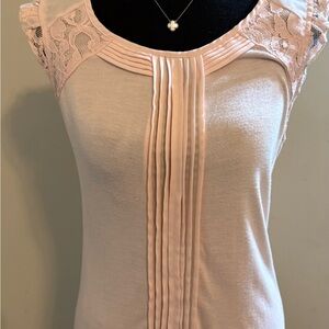 Lace Shoulder Pleated Front Women’s Top — Blush Pink